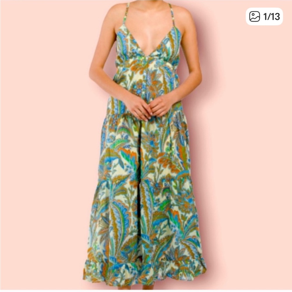 NWOT House of Harlow Boho Floral Open Tie Cami Back Maxi Dress